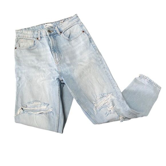 Zara Lightwash Boyfriend Distressed Straight Leg Mom Jeans Size 6 - Picture 6 of 9